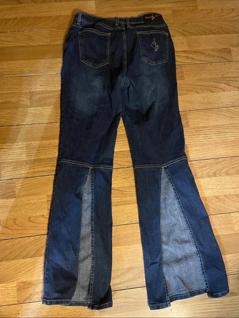 Women’s Dark Blue Patchwork Boot Cut Jeans
